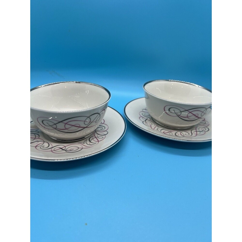 2 mcm pink silver Bone China Park Lane Tea Cup & Saucer white high mug cup table